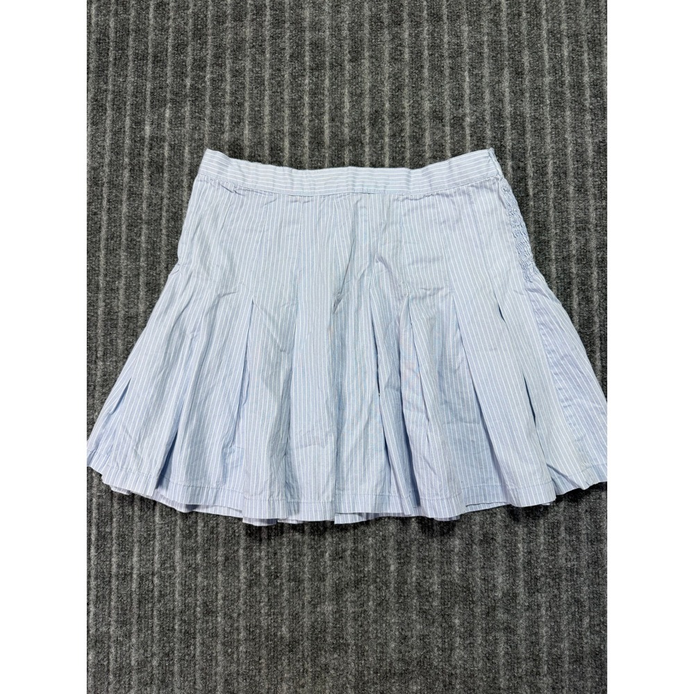 Japna Pinstripe Pleated Mini Skirt Womens M Smocked Back 100% Cotton Preppy